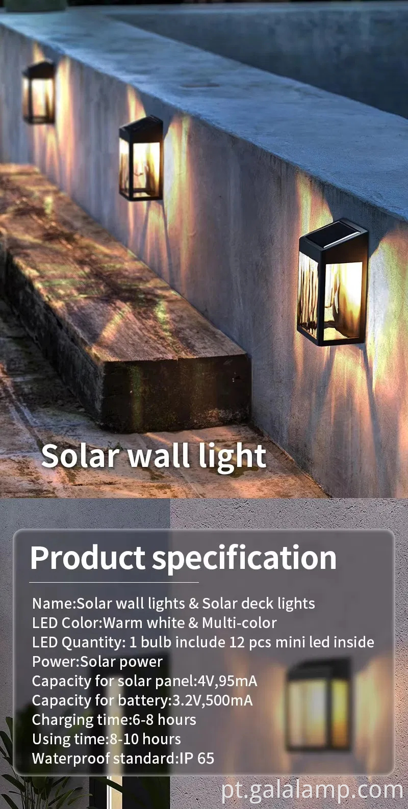 Lâmpada de parede externa sensível à luz sem perfuração necessária